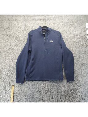 The North Face Sweater Mens Large Blue Quarter-Zip Logo Fleece Pullover Warm